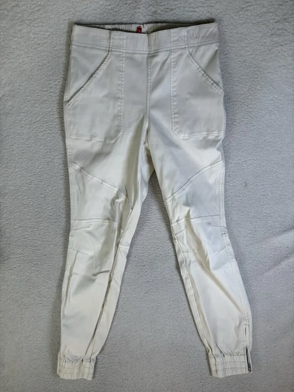 Spanx Twill Cargo Jogger Women Large 30x30 Cream Ivory Stretch Ankle Zip